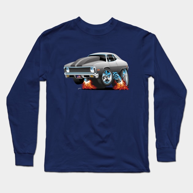 Classic American Muscle Car Hot Rod Cartoon Long Sleeve T-Shirt by hobrath